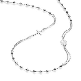 AKA Gioielli® - 925 Silver Rosary Necklace with Virgin Mary and Cross - Necklace for Men and Women, Adjustable Length, Sterling Silver, Silver