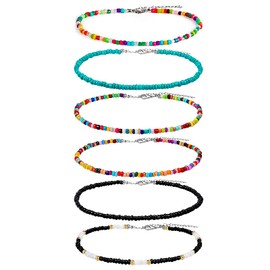 GWAWG Pack of 6 Beads Anklets Colourful Anklets Bohomenian Anklets Colourful Handmade Pearl Jewellery for Girls Women