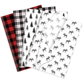 JarThenaAMCS 120 Sheet Christmas Tissue Paper Red Black White Buffalo Plaids Xmas Tree Reindeer Art Tissue Seasonal Gift Wrapping Paper for Birthday Wedding, 14 x 20 Inch