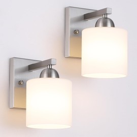 Mecgirn Stainless Steel Milk Glass Wall Sconces, 1 Light Brushed Nickel Bathroom Light Fixtures with Frosted Glass, Modern Vanity Lighting Wall Mount