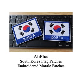 2 PCS AliPlus South Korea Patches South Korea Flag Patches Embroidered Tactical Patch Hook and Loop(Blue White)
