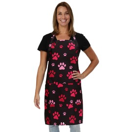 Dog Grooming Apron - Waterproof Groomer Aprons for Women, Pink Paw Prints