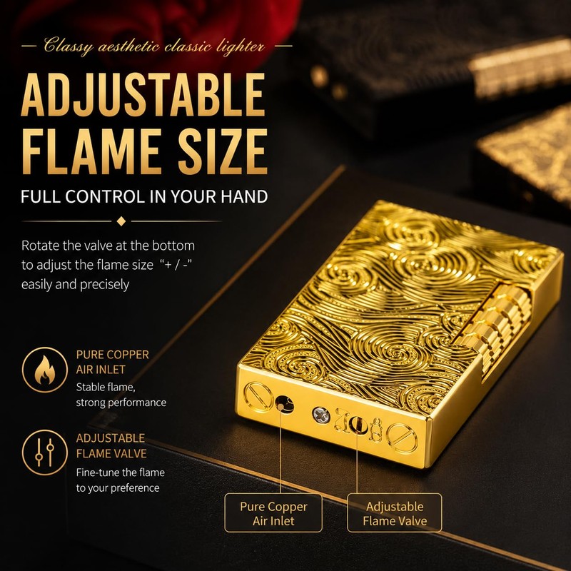 Refillable Butane Lighter, Soft Flame Lighter, Side Slide Ignition, Classic