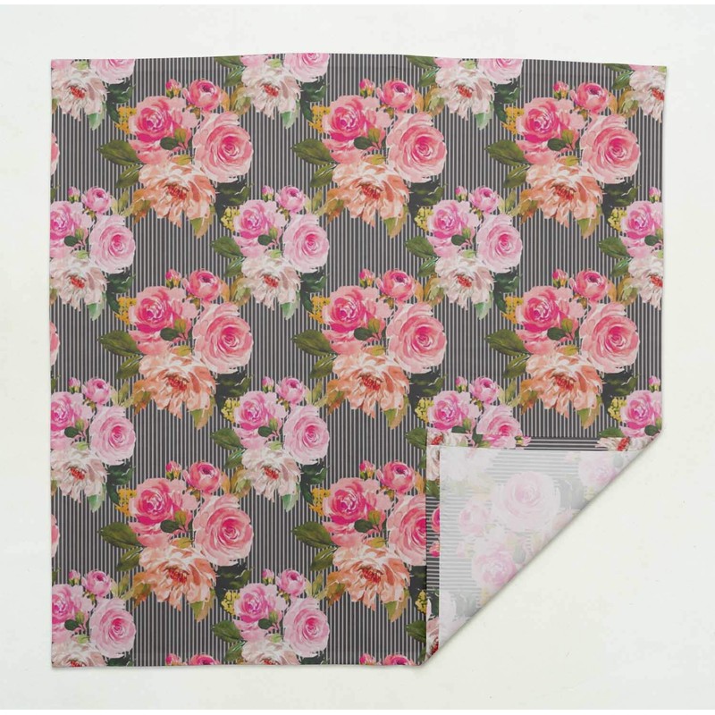 S4Sassy Grey Stripe & Ranunculus Floral Cotton Napkin Printed Everyday