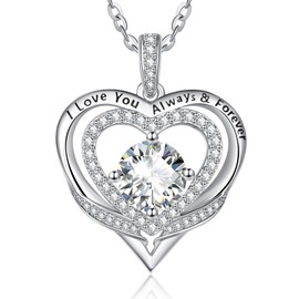 Heart Necklace Sterling Silver Heart Pendant Necklaces for Women Birthstone Jewelry Gifts for Women Diamond Necklace April Birthstone Necklaces