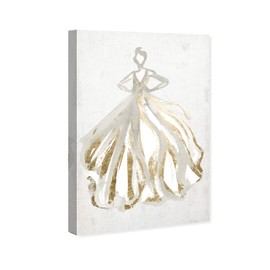 The Oliver Gal Artist Co. Fashion and Glam Wall Art Canvas Prints 'Elegant Dress Flow III' Home Décor, 16" x 24", Gray, Gold