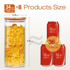 HomArtist Glass Jars with Bamboo Lids 34 FL OZ [Set of 8], Glass Canisters with Airtight Lids, Glass Food Storage Containers for Pasta, Oats, Coffee, Flour, Sugar, Rice, Best for Kitchen & Pantry