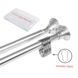 Utopia Alley Double Shower Curtain Tension Rod | Rustproof Aluminum Rod with Rubber End Cap, Adjustable Tension Mounted Rod with Shower Liner & Rings, Chrome Finish (3.35"L x 72"W)