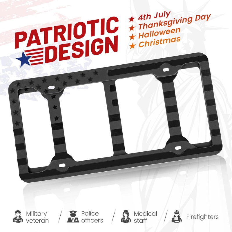RED WOLF 2 PCS Silicone License Plate Frame American Flag