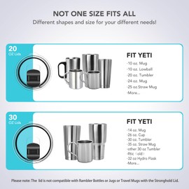 20 oz Tumbler Lid, Replacement Lids Compatible for YETI 20 oz Tumbler, 10/24 oz Mug and 10 oz Lowball, Travel Spill Proof Cup Lids Covers with Magnetic Slider Switch, BPA Free