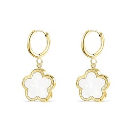 5 Leaf Clover Hoop Earrings for Women 18K Gold Plated Stainless Steel Lucky Five Leaf Drop Huggie Earring for Her Jewelry Gift for Mother and Daughter, Standard, 18K Gold plated, No Gemstone