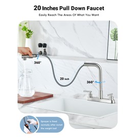 APPASO 2 Handle Kitchen Faucets, Kitchen Faucet with Pull Down Sprayer, 4 Hole Kitchen Faucets, Brushed Nickel Kitchen Faucet with Soap Dispenser, Stainless Steel Faucet for Kitchen Sink, RV, Bar
