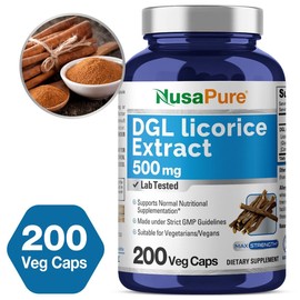 NusaPure DGL Licorice Extract 500 mg 200 Veggie Capsules (Vegan,Non-GMO