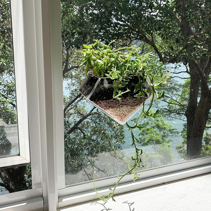 NYGHMY 1 Pcs Diamond Shape Acrylic Window Planter - Transparent