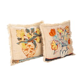 Creative Co-Op Cotton Slub Pillow with Flowers in Vase, Multicolor, Set of 2, Square, Multi