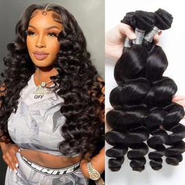Beauty Queen 16A Human Hair Bundles Loose Wave 16 18 20 Inch 100% unprocessed Brazilian Remy Hair Bundles Quick Weave Bundles Human Hair Extensions Natural Black