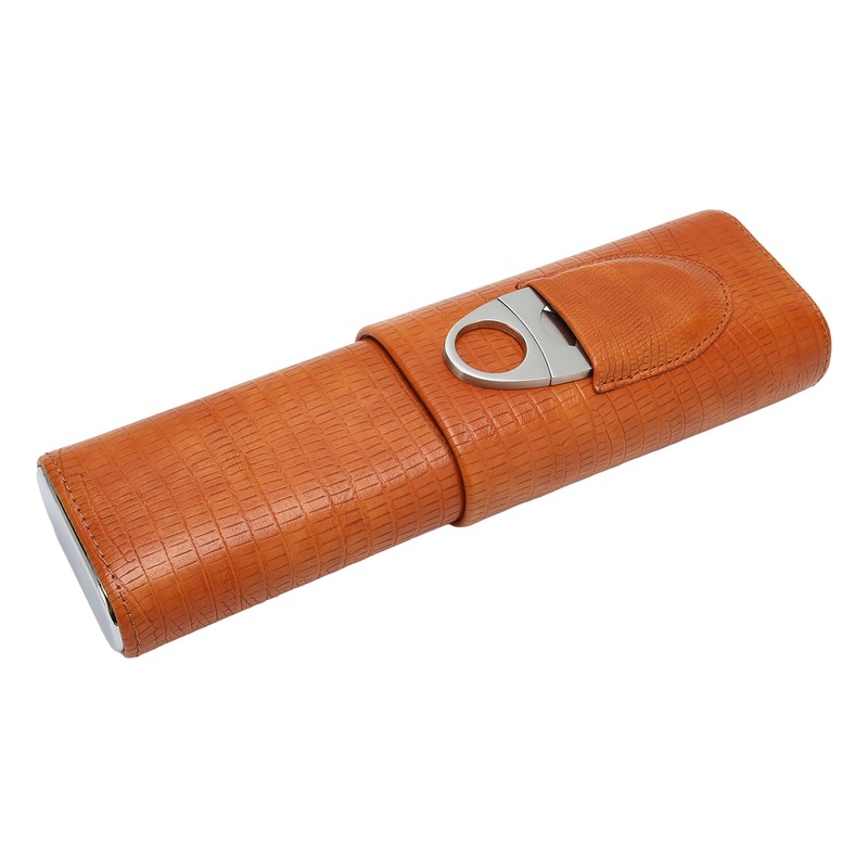 Cigar Case 3 Finger Cedar Wood Lining Portable Faux Leather