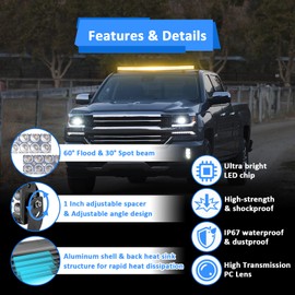 Wsays 52 Inch 300w Dual Row Curved LED Amber/White Strobe Light Bar with Wiring Harness Kit & Upper Roof Windshield Mounting Brackets Compatible with Can-am Maverick X3 MAX 2017-2025