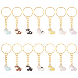 CRASPIRE 14Pcs Cow Enamel Keychains Cute Animal Farm Key Chain 7 Color Hanging Pendant Charm Keyrings Bulk for Purse Car Earphone Bag Wallet Backpack Decorations Party Favors Bulk
