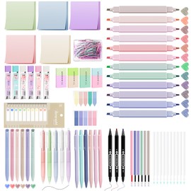 YIBONIKA Pack of 116 School Supplies Aesthetic with 12 Pastel Highlighters, 11 Gel Pens, 6 0.7 mm & 0.5 mm Mechanical Pencil Set Pens, Sticky Notes Tabs Cool Things for Girls Clean Girl School Stuff