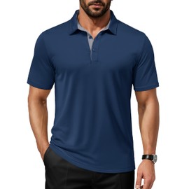 MAGCOMSEN Polo Shirts for Men Short Sleeve Dry Fit Moisture Wicking Performance Collared Golf Polos Business Navy, XL