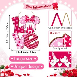 Valentine's Day Love Hanging Door Sign, Mouse Love Letter Wooden Signs Valentine Heart, Pink Wedding Wall Sign Decoration for Valentine's Day Party Home Decor Mouse