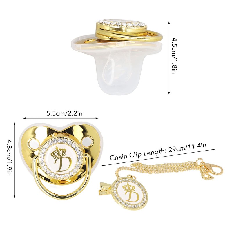 Baby Pacifier,Rhinestone Night Pacifier with Chain Clip,Portable Exquisite Golden Crown