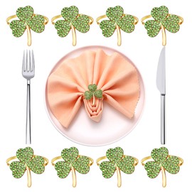 St Patrick's Day Napkin Rings Set of 9 Rhinestone Shamrock Metal Serviette Buckles Holder Crystal Green Lucky Clover Napkin Holder for Irish Holidays Party Dinner Table Decoration