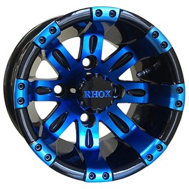 Red Hawk TIR-RX160-BBL Wheel Black w/Blue w/Center Cap, 10x7 ET-25 Golf Carts