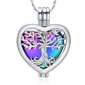 Imrsanl Cremation Jewelry for Ashes - Heart with Tree of Life Urn Necklaces Pendant for Ashes for Women with Hollow Keepsake Urn Memorial Locket Ash Jewelry (Heart-Silver Colorful)