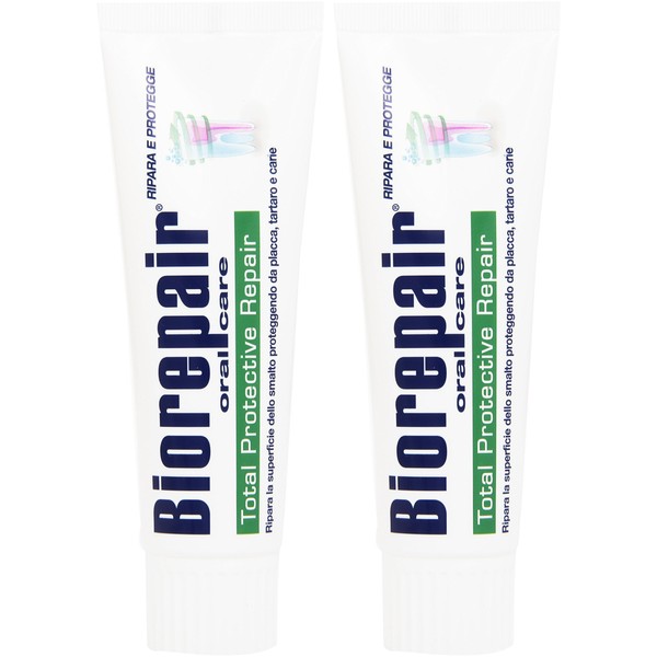 Biorepair: "Total Protective Repair" Toothpaste with microRepair 2.5 Fluid Ounce (75ml) Tubes (Pack of 2) [ Italian Import ]