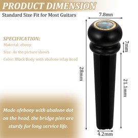 6pcs Ebony Guitar Bridge Pins Guitar String Pins Pegs Acoustic Guitar Bridge Pins Replacement Parts Accessories