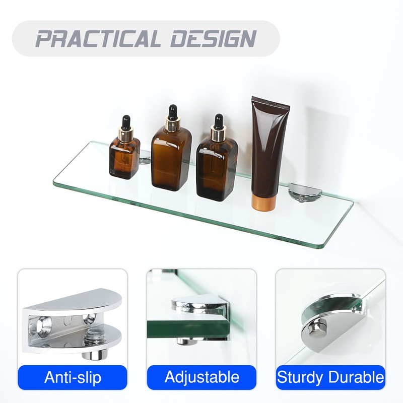 Mooche 4 Pack Glass Shelf Bracket Adjustable, Wall Mounted Zinc