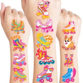 96 PCS Roller Skate Pre-Cut Temporary Tattoos for Kids | Super Cute Roller Skate Themed Birthday Party Favors, Supplies, Decorations, Fake Tattoo Stickers, School Rewards Prizes & Gifts For Boys Girls