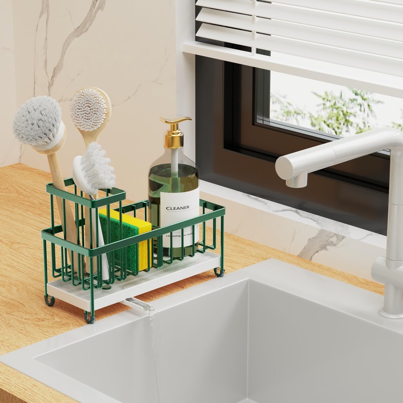 Cisily Dark Green Sponge Holder for Kitchen Sink, Sink Caddy
