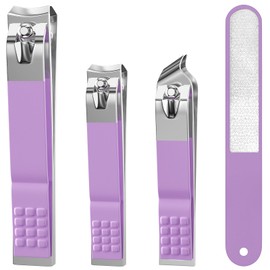 DUCOO Nail Clipper Set, 4 PCS Ultra Sharp Nail Clippers for Men, Women, Adults Toenail Fingernail Clippers, Stainless Steel Nail Cutter & File, Purple