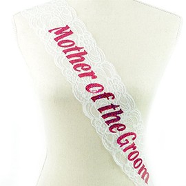 SHATCHI SHATCHI-1336 Mother of The Groom Sash White Lace Hen Party Night Out Wedding Bridal Shower Bachelorette Fancy Dress Accessory Decoration