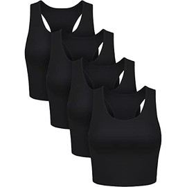 Boao 4 Pieces Basic Crop Tank Tops Sleeveless Racerback Crop Top for Women(Black,Small)