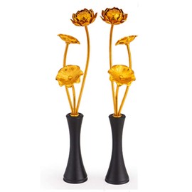 RAYWILL Lotus Flower Lotus Flower Lotus Bon Festival Supplies Lotus Flower Buddha Buddhist Altar Altar Lotus Lotus with Flower Vase Included One Pair of Left and Right Gold Plated Artificial Flowers Does Not Wither Buddhist Altar Buddhist Service Festiva