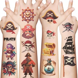 96pcs Pirate Tattoos for Kids - Waterproof Fun Designs for Kids Parties, Easy to Apply, Temporary Tattoos Fake Neverland Cannon Powder Tattoo Body Stickers for Birthday Parties (Pirate)