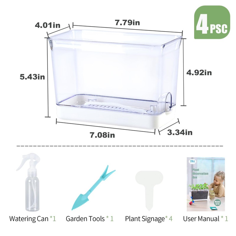 Oliz Self Watering Planters - 4 Pack Rectangular Clear Plant