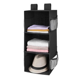 MAX Houser 3-Shelf Hanging Closet Organizer, Hanging Sweater Organizer, Foldable Hanging Shelves for Closet with 2 Velcro, Black