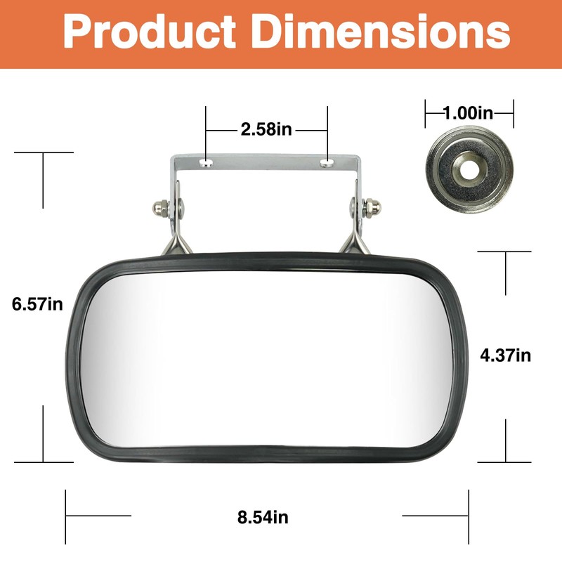 8" x 4" Universal Magnetic Tractor Mirror Stainless Steel Convex