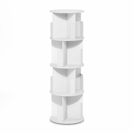 Furinno Daly 4-Tier Freestanding Rotating 360 Display Bookshelf, Bookcase, Storage Rack, White