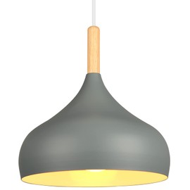 iDEGU Retro Pendant Ceiling Lights 24CM Modern Scandinavian Style Pendant Lampshade E27 Ceiling Light Fixture in Metal Wood Pendant Lamp for Bedroom, Dining Room, Kitchen, Living Room (Grey)