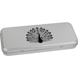 Azeeda 'Graceful Peacock Display' Metal Hinged Stationery Tin/Storage Box (TT00241678)