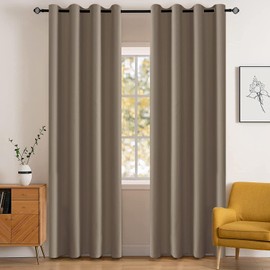 YSTELLAA Curtains Set of 2, 140 x 180 cm, Blackout Curtains with Eyelets, Thermal Curtain, Cold Protection, Opaque, Sound Insulation Curtain Bedroom, Outdoor Curtain, Curry Light