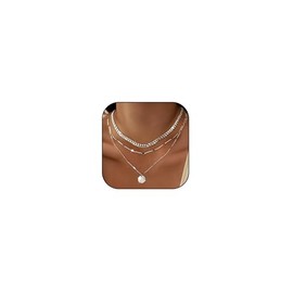 Layered Gold Necklaces for Women Stackable Dainty 14K Gold Silver Plated Trendy Circle Paperclip Pendant Choker Necklace Layering Beach Cute Fashion Pendant Choker Necklaces Trendy Jewelry Set Gifts for Women (Silver 2)