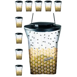 Flies Be Gone Outdoor Fly Trap - Disposable Non Toxic Fly Catcher, Made in USA - Natural Bait Trap for Patios, Ranches, Outdoor Environments - Disposable Flytrap, 10-Pack