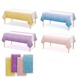 OQOQ Gradient Dots Plastic Tablecloth(4 Pack, Purple Yellow Blue Rosegold) - 54x108 inches Disposable Table Cloth Party Decorations Multicolour Table Cloth for Anniversary Birthday Baby Shower Party